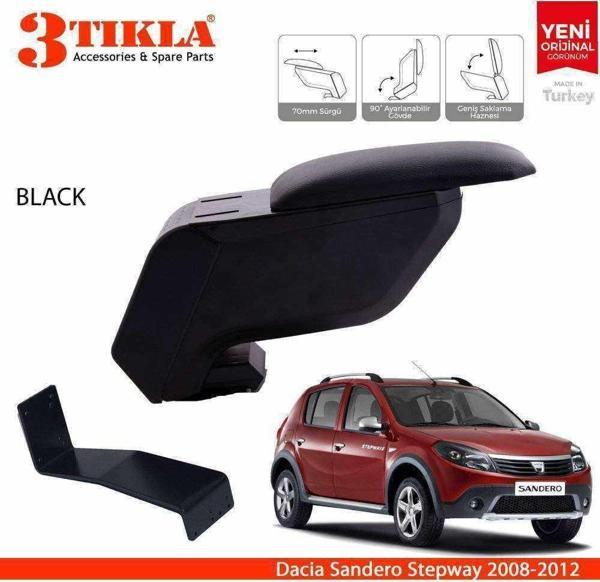 3 Tıkla Dacia Sandero 2008-2012 Delmesiz Çelik Ayaklı Siyah Kolçak Kol Dayama - Image 1