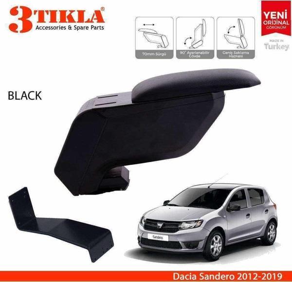 3 Tıkla Dacia Sandero 2012-2019 Delmesiz Çelik Ayaklı Siyah Kolçak Kol Dayama - Image 1
