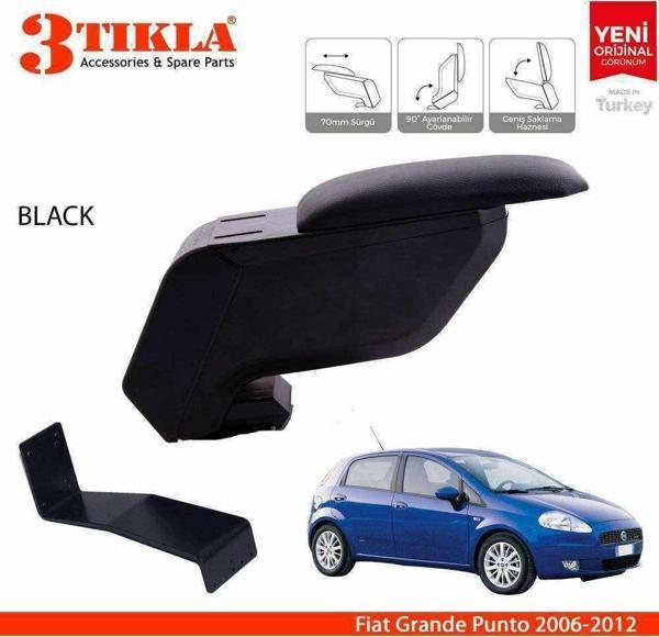 3 Tıkla Fiat Grande Punto 2006-2012 Delmesiz Çelik Ayaklı Siyah Kolçak Kol Dayama - Image 1