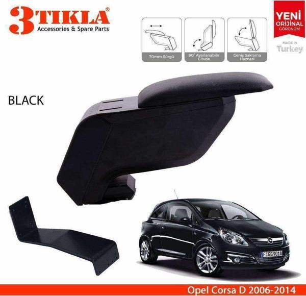 3 Tıkla Opel Corsa D 2006-2014 Delmesiz Çelik Ayaklı Siyah Kolçak Kol Dayama - Image 1