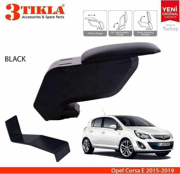3 Tıkla Opel Corsa E 2015-2018 Delmesiz Çelik Ayaklı Siyah Kolçak Kol Dayama - Image 1