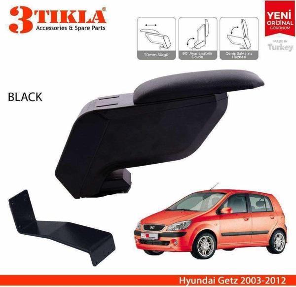 3 Tıkla Hyundai Getz 2003-2012 Delmesiz Çelik Ayaklı Siyah Kolçak Kol Dayama - Image 1