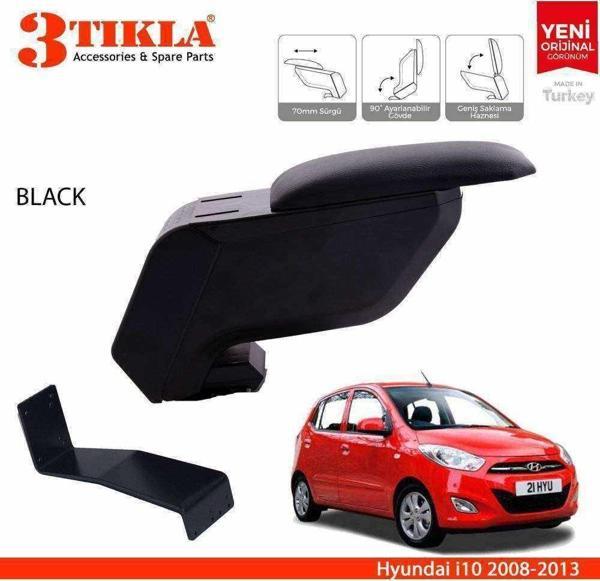 3 Tıkla Hyundai i10 2008-2013 Delmesiz Çelik Ayaklı Siyah Kolçak Kol Dayama - Image 1