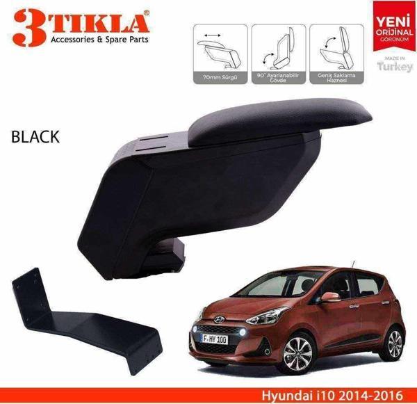 3 Tıkla Hyundai i10 2013-2019 Delmesiz Çelik Ayaklı Siyah Kolçak Kol Dayama - Image 1
