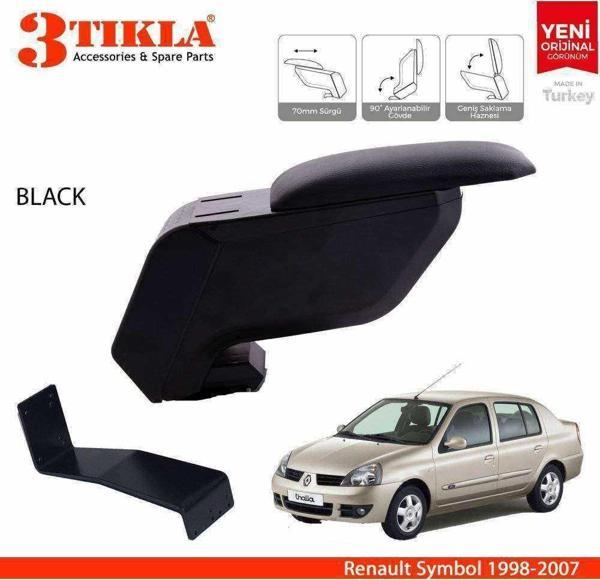 3 Tıkla Renault Symbol 1998-2007 Delmesiz Çelik Ayaklı Siyah Kolçak Kol Dayama - Image 1