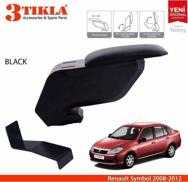 3 Tıkla Renault Symbol 2008-2012 Delmesiz Çelik Ayaklı Siyah Kolçak Kol Dayama - Image 1