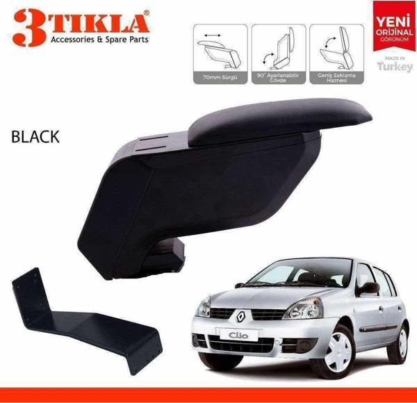 3 Tıkla Renault Clio HB 1998-2005 Delmesiz Çelik Ayaklı Siyah Kolçak Kol Dayama - Image 1