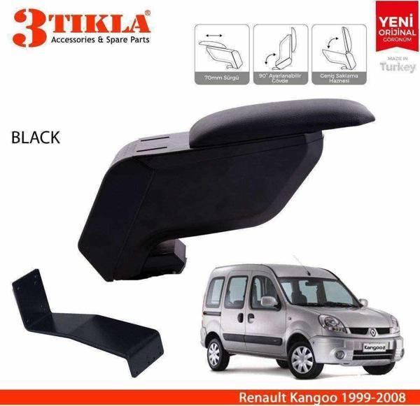 3 Tıkla Renault Kangoo 1999-2008 Delmesiz Çelik Ayaklı Siyah Kolçak Kol Dayama - Image 1