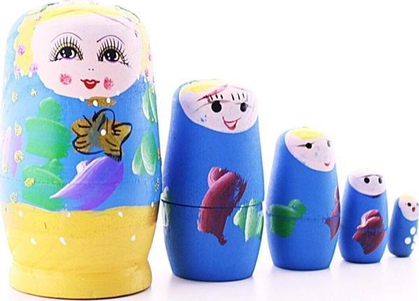 Adm Store Ahşap Tombul Iç Içe Matruşka Bebek Mavi Set 5li Büyük Boy - Image 1