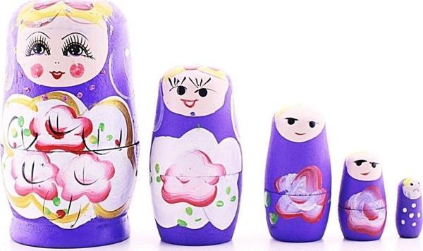 Adm Store Ahşap Tombul Iç Içe Matruşka Bebek Mor Set 5li Büyük Boy - Image 1