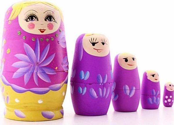 Adm Store Ahşap Tombul Iç Içe Matruşka Bebek Pembe Set 5li Büyük Boy - Image 1
