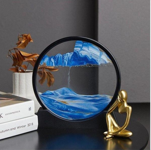 Adm Store Dekoratif Yuvarlak 3 D Hareketli Mavi Kum Saati Şeklinde Kum Tablosu 7 İnç Orta Boy Yuvarlak Kum Tab - Image 1