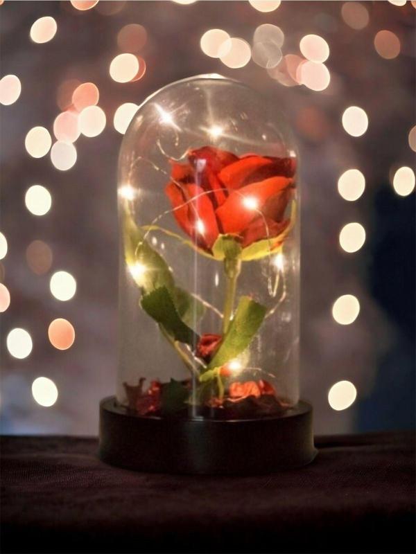 Adm Store Fanusta Led Işıklı Kırmızı Yapay Gül Sevgiliye Özel Dekoratif Hediye Sevgililer Günü - Image 1