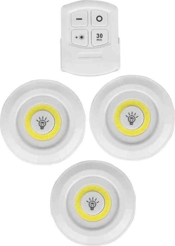 Adm Store Dekoratif Hediye 3'lü Pilli Led Light Uzaktan Kumandalı Dolap Içi Yapışkanlı - Image 1