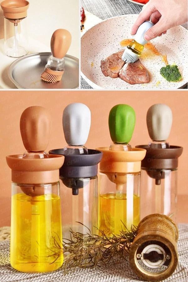 Adm Store Pratik Kullanışlı Yağdanlık Silikon Hazneli Fırçalı Yağdanlık 180 ml Yağlık Sosluk Sirkelik Şişesi - Image 1
