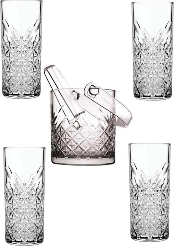 Paşabahçe timeless cam buz kovası maşalı + rakı bardağı seti 6 lı set - Image 1
