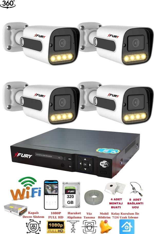 FURY 4 Kamera 1080P Görüntü Gece Renkli Full Hd 4xUltra Led Gece Renkli Güvenlik Kamera Seti 320GB - Image 1