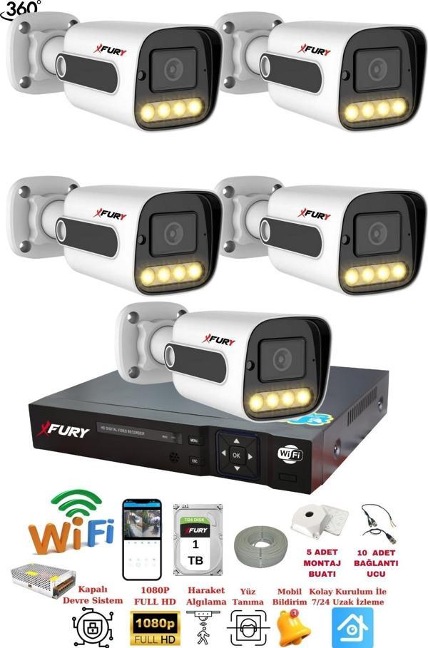 FURY 5 Kamera 1080P Görüntü Gece Renkli Full Hd 4xUltra Led Gece Renkli Güvenlik Kamera Seti 1TB - Image 1
