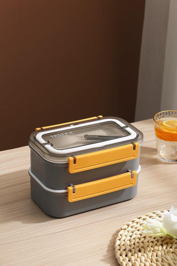 Vagonlife Bento Lunch Box Ofis-Okul İçin Yeni Nesil Sefer Tası Çift Kat 4 bölme Paslanmaz Çelik F494 - Image 1