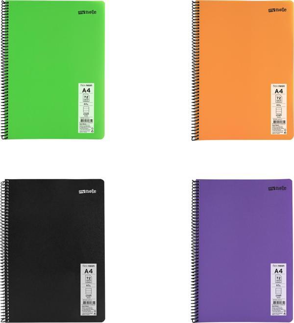 Mynote Flex Neon A4 Defter 72 Yaprak Çizgili Defter 4 Adet - Image 1