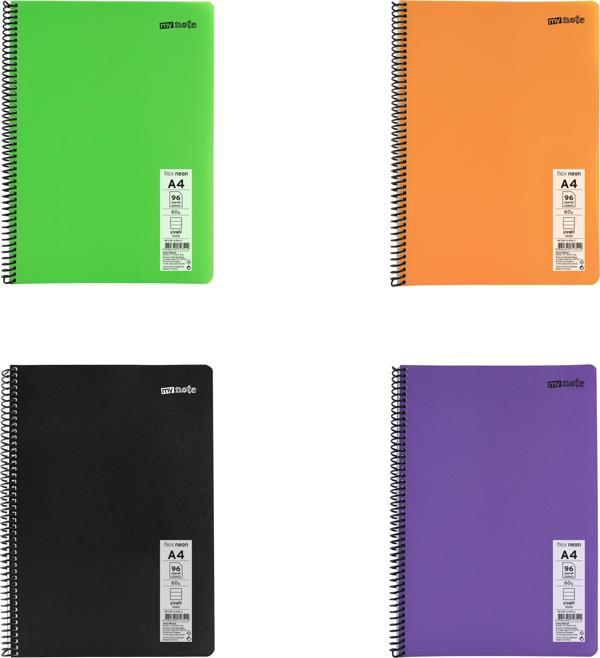 Mynote Flex Neon A4 Defter 96 Yaprak Çizgili Defter 4 Adet - Image 1