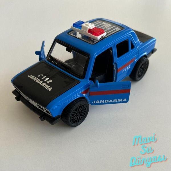 mavisudünyası Çek Bırak Araba Küçük Boy Çelik  Mavi 112 Jandarma Arabası 1:36 - Image 1