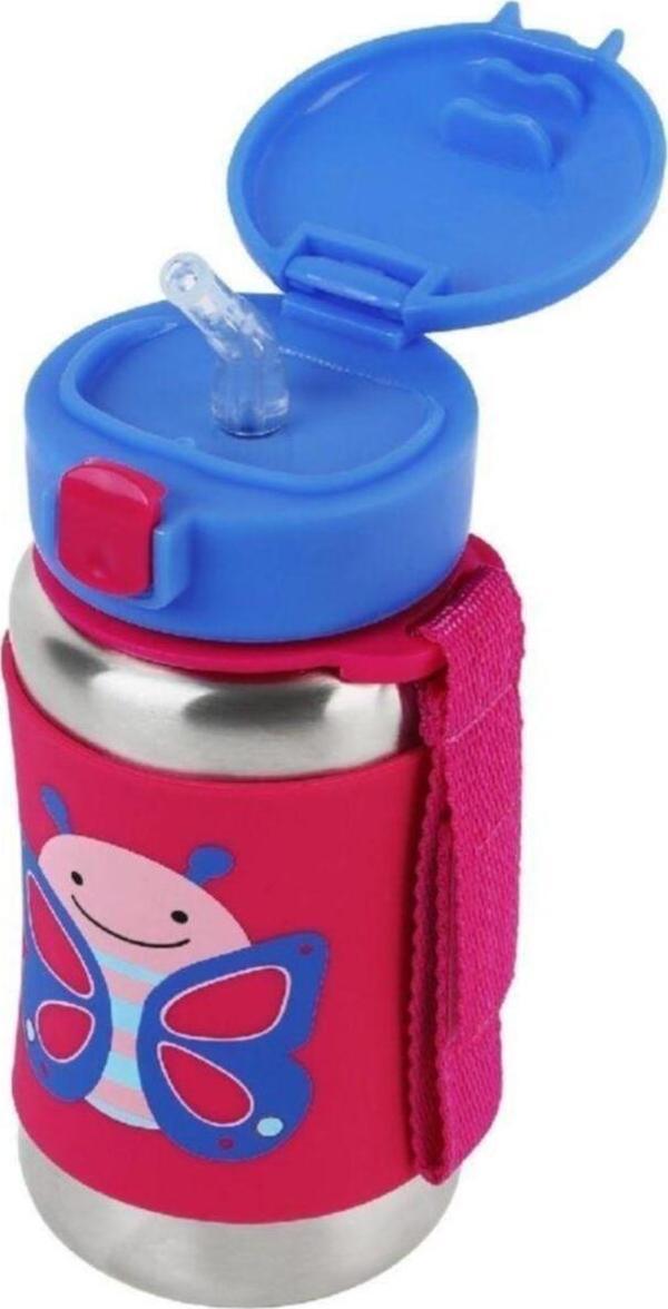 Skip Hop Mavi Kelebek  Pipetli Paslanmaz Çelik Suluk 350 ml. - Image 1