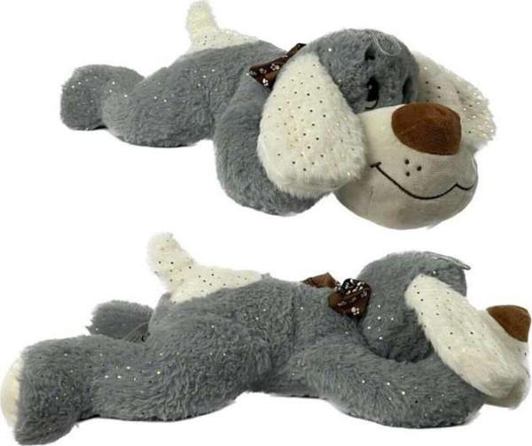 HALLEY Peluş Yatan Köpek Parlak Kumaş 60 Cm Gri - Image 1