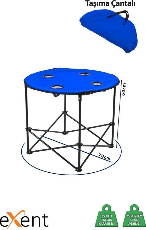 Exent 70 x 60 cm Yuvarlak Katlanır taşıma çantalı kamp masası, piknik masası - Image 1