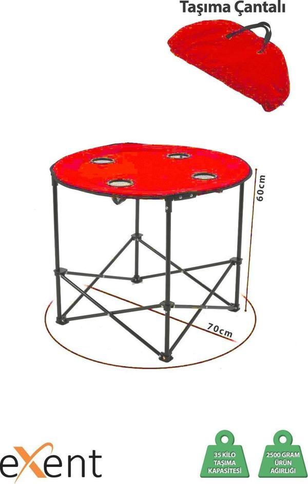 Exent 70x60 cm Çantalı Yuvarlak Katlanır Kamp Masası - Image 1