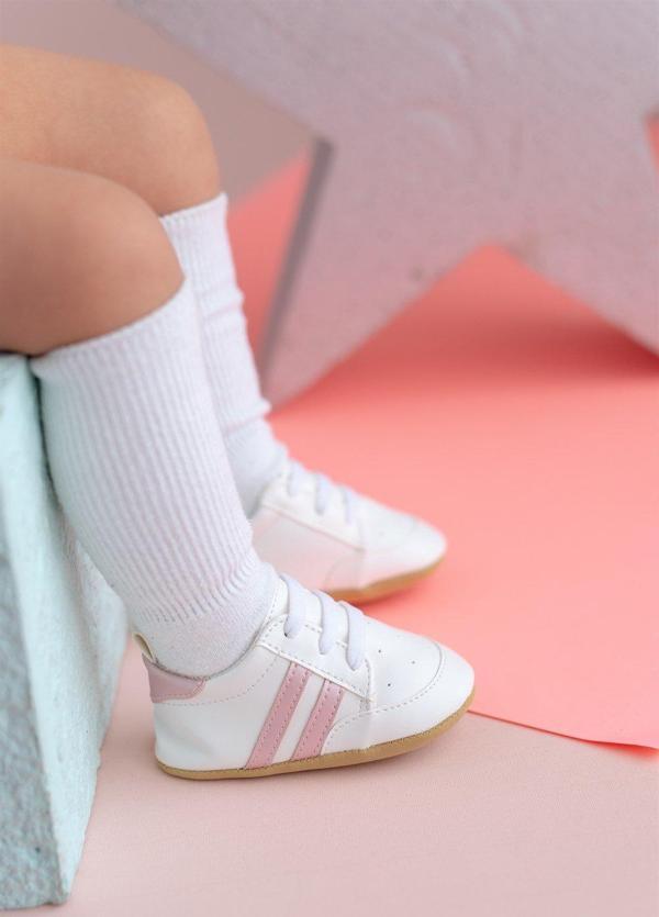 Pembe Çizgili Beyaz Kız Bebek Spor Patik Yürüme Öncesi-G-2354 - Image 1