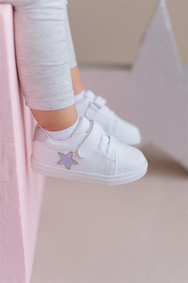 Gümüş Yıldızlı Cırt Cırtlı Kız Çocuk Günlük Sneaker Spor Ayakkabı-S-1000 - Image 1