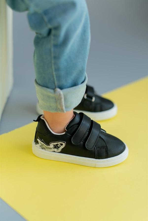 Roket Nakışlı Cırt Cırtlı Siyah Erkek Çocuk Günlük Sneaker Spor Ayakkabı-S-1002 - Image 1