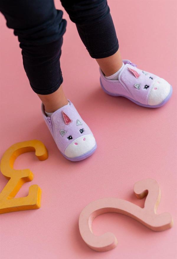 Unicorn Fermuarlı Kadife Panduf - Image 1