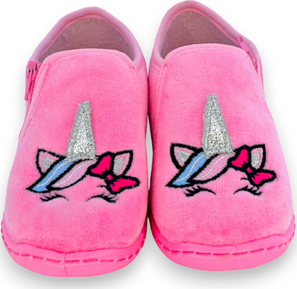 Unicorn Nakışlı Pembe Kız Çocuk Fermuarlı Panduf-F-745 - Image 1