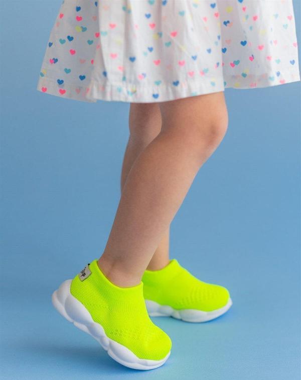 Ultra Hafif Memory Foam İç Taban Çocuk Triko Spor Ayakkabı Neon Yeşil-M-1002 - Image 1