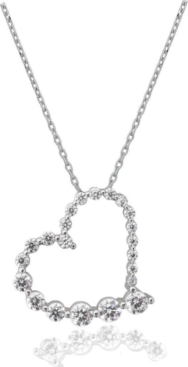 Diamond Model Special Çift Kalp Kadın Gümüş Kolye - Image 1