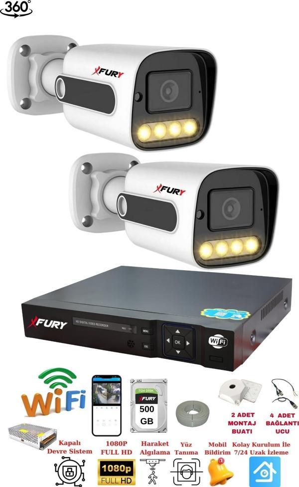 FURY 2 Kameralı Su Geçirmez 1080P 4 x Ultra Ledli Gece Renkli Güvenlik Kamera Seti 5500 500GB - Image 1