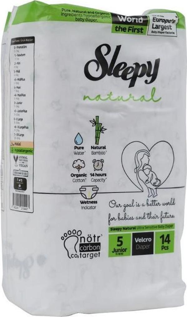 Sleepy Natural Ultra Hassas Bebek Bezi 5 Junior (11-18 Kg) Cırtlı Bez 14 Adet - Image 1
