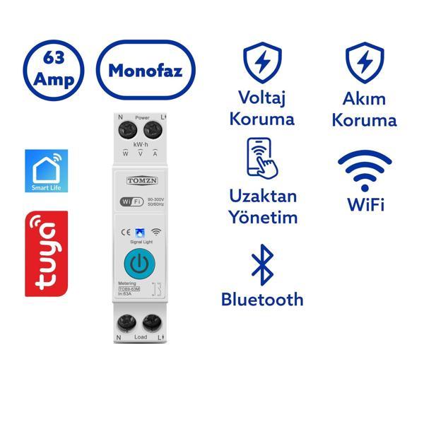 Tomzn WiFi Özellikli Akıllı Sigorta Dahili Enerji Ölçerli Zaman Rölesi 63A - Image 1
