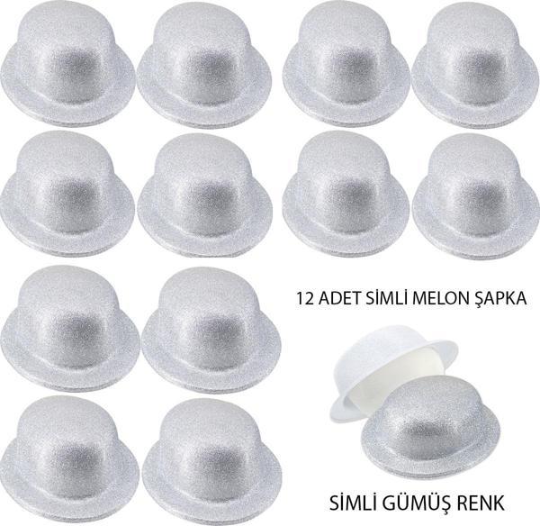 Himarry Gümüş Renk Simli Melon Yuvarlak Parti Şapkası 12 Adet - Image 1