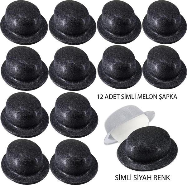 Himarry Siyah Renk Simli Melon Yuvarlak Parti Şapkası 12 Adet - Image 1
