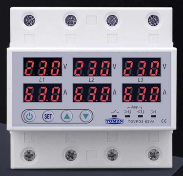 Tomzn Trifaz Gerilim ve Akım Koruma Rölesi Yüksek Alçak Voltaj Koruyucu Röle 220V 100A 3Faz - Image 1