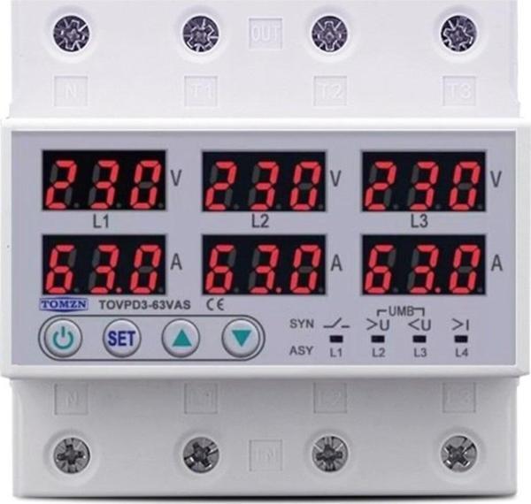 Tomzn Ayrışık Kontrollü Voltaj ve Akım Koruma Rölesi Gerilim Koruyucu 100A 3 Fazlı - Ev Tipi Trifaz - Image 1