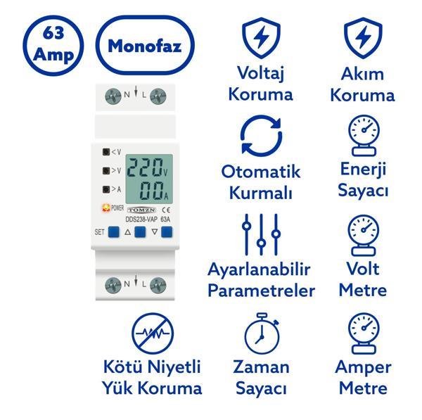Tomzn Hiking Voltaj ve Akım Koruma Rölesi Yüksek Alçak Gerilim  ve Akım Koruyucu Röle 63A - Image 1