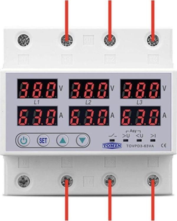 Tomzn Trifaz Nötrsüz 380V Gerilim Ve Akım Koruma Yüksek Alçak Voltaj Akım Koruma 63A 3 Fazlı - Image 1