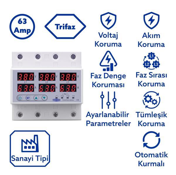 Tomzn Trifaz Nötrsüz 380V Gerilim Ve Akım Koruma Yüksek Alçak Voltaj Akım Koruma 63A 3 Fazlı - Image 1