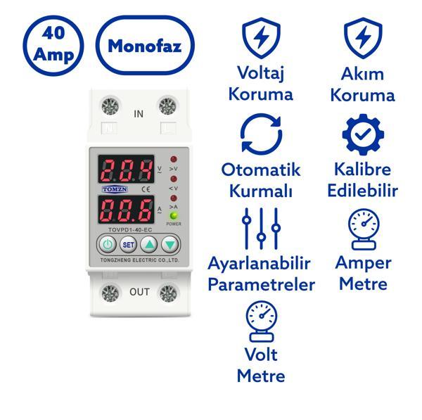 Tomzn Voltaj ve Akım Koruma Rölesi Yüksek Alçak Gerilim Koruyucu Monofaz 40A Elektrik Bekçisi - Image 1