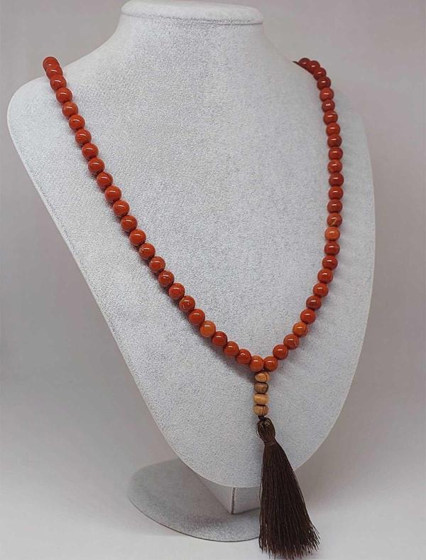 108'lik Kırmızı Jasper Taşı Tibet Stili El Yapımı Mala Kolye (51400) - Image 1