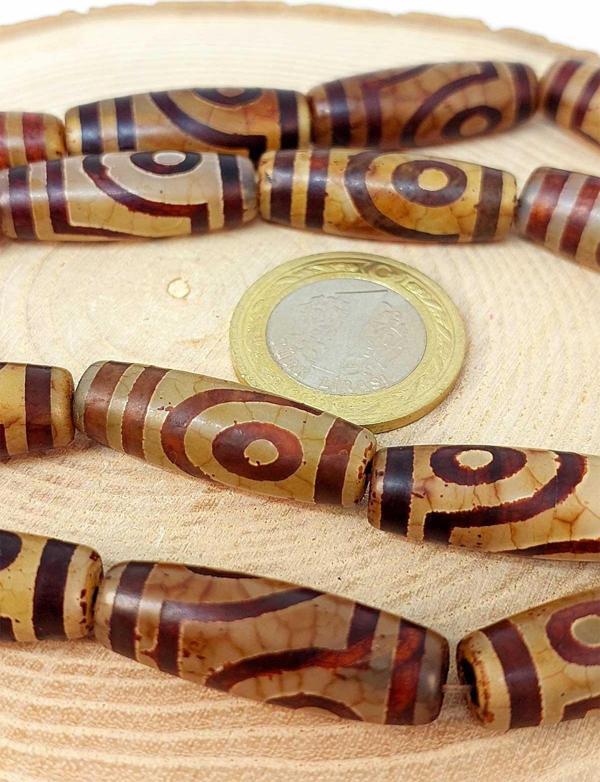 2 Göz Tibet Akik Taşı Silindir Kesim 10x30mm/adet (45798-1) - Image 1